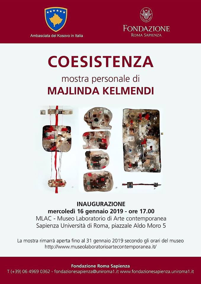 Të mërkurën Muzeu ‘Laboratori i Artit Bashkëkohor’ në Universitetin Sapieza në Romë do të hapë ekspozitën personale të artistës Majlinda Kelmendi, shkruan KultPlus.