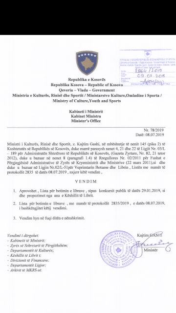 Këtë vit Ministria ka ndarë 76,700 euro nga buxheti për botimin e librave të ndryshëm, letrarë dhe jo letrarë dhe nga dhjetëra shtëpi botuese.